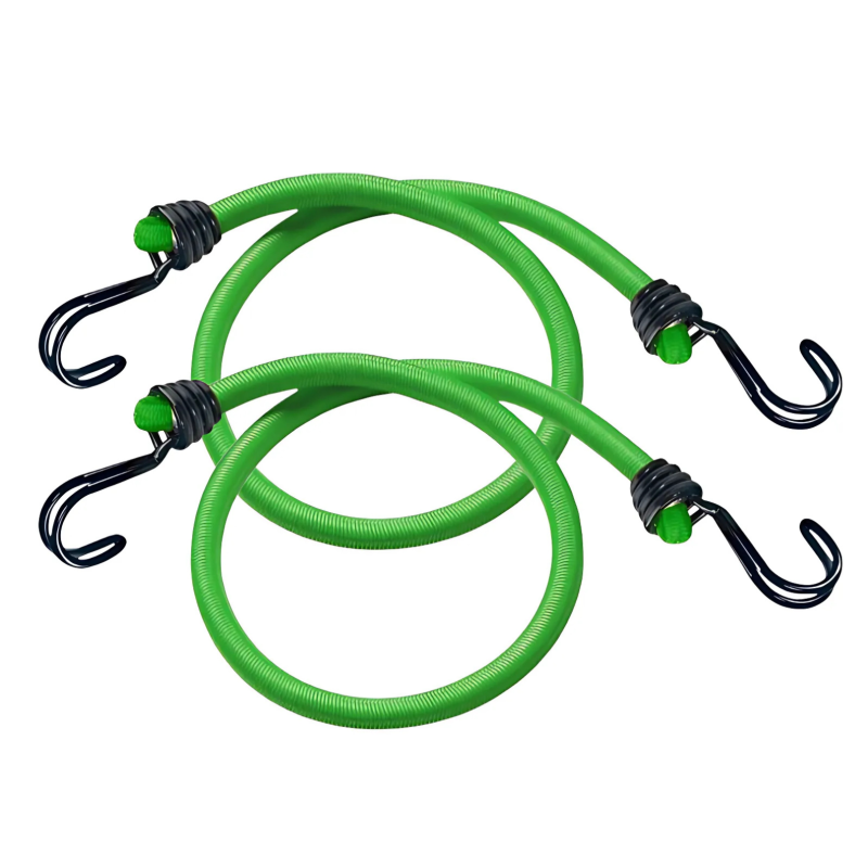 Zestaw 2 linek bungee 80 cm – Podwójny odwrócony hak – Kolor: zielony Zestaw 2 linek bungee 80 cm – Podwójny odwrócony hak – Kolor: zielony