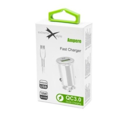 Ładowarka samochodowa do telefonu FAST QC 3.0 + kabel micro USB - eXtreme® Ampere - 3A - ACCU3QC30B+CM